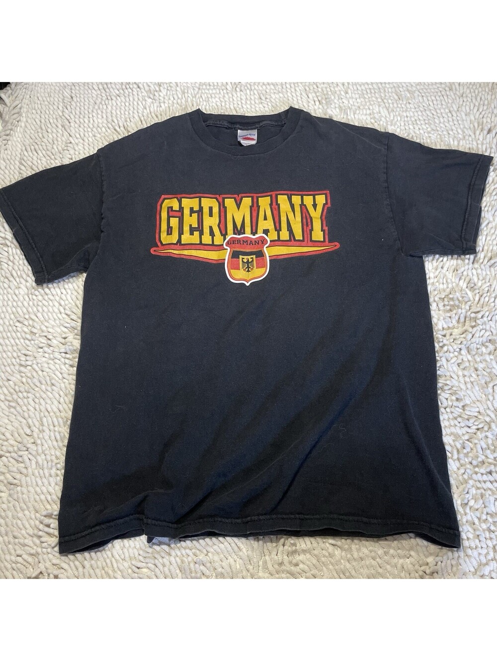 Vintage Y2K Germany Black T-Shirt Graphic Print Made in Mexico Multicolor Flag